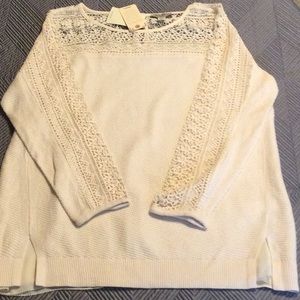 Lucky Brand cream medium sweater for women with lace and sheer lining